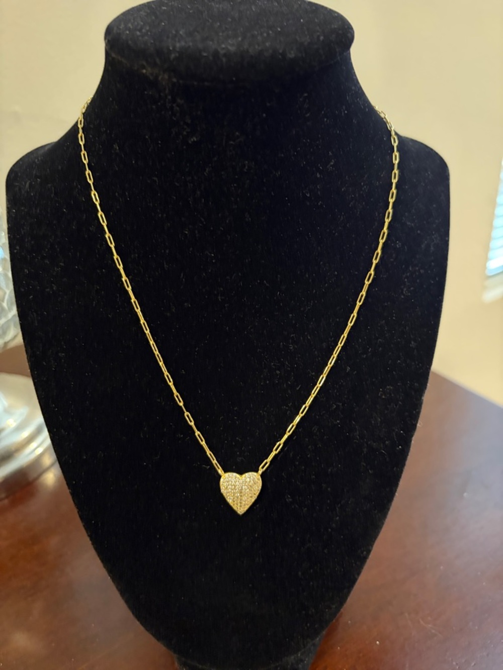 New::: Gold Heart Pavé 18” Pendant Necklace - paper clip chain